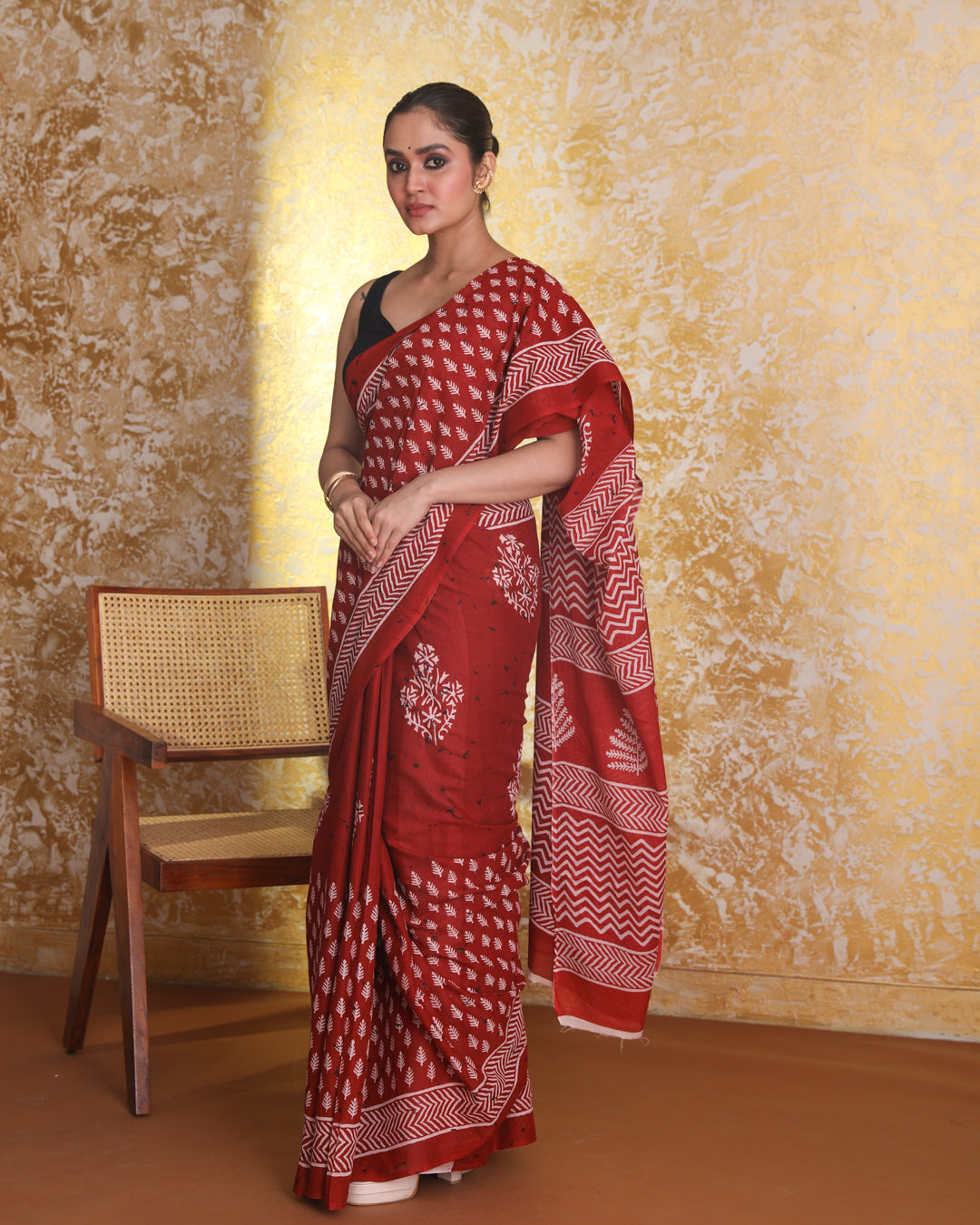 Bagru Maroon Printed Work Wear