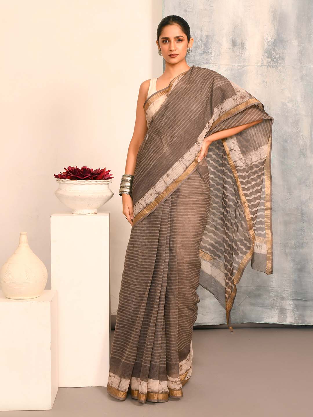 SERENE MOCHA  (BAGRU SILK COTTON SAREE)