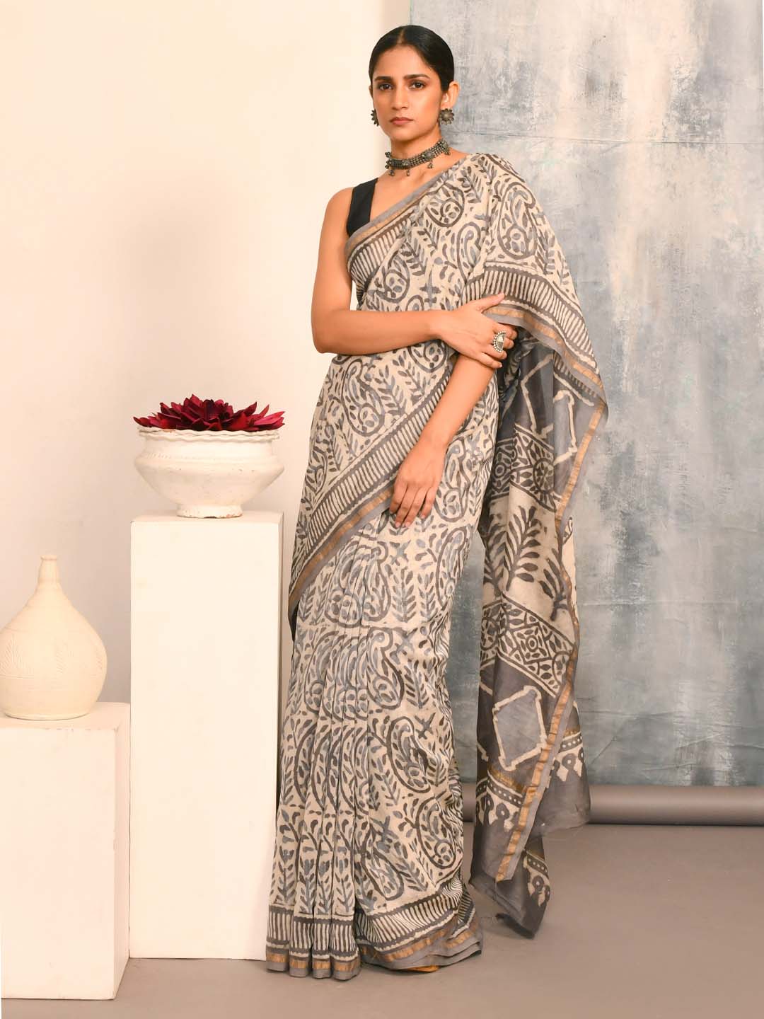 Bagru Grey Printed Work Wear