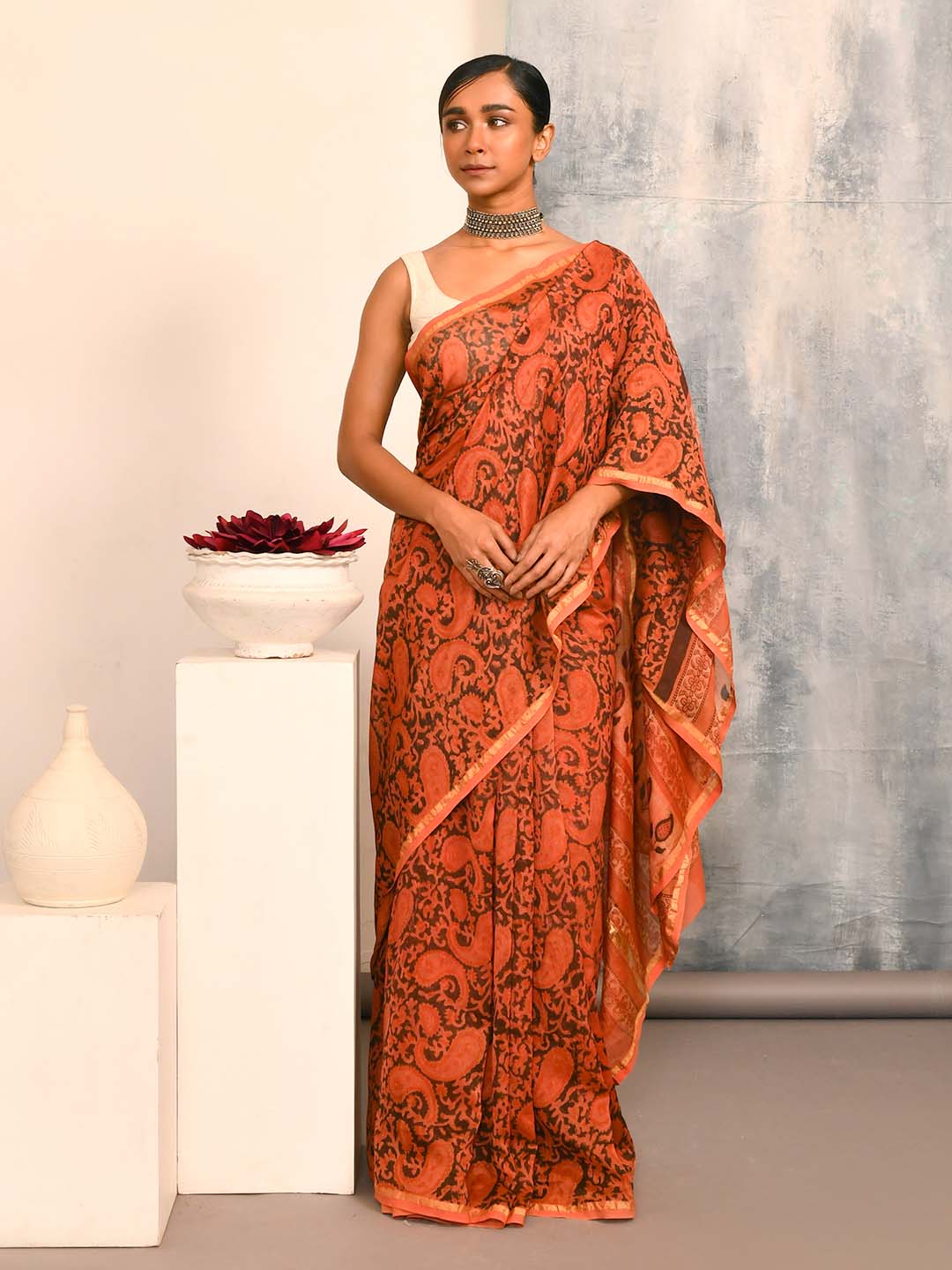 Bagru Orange Printed Work Wear