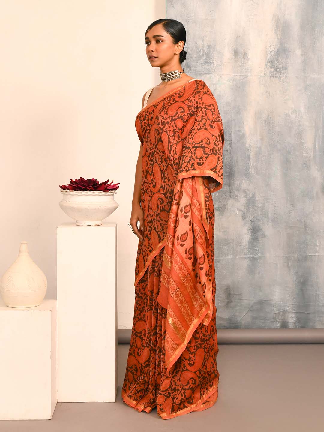 Bagru Orange Printed Work Wear