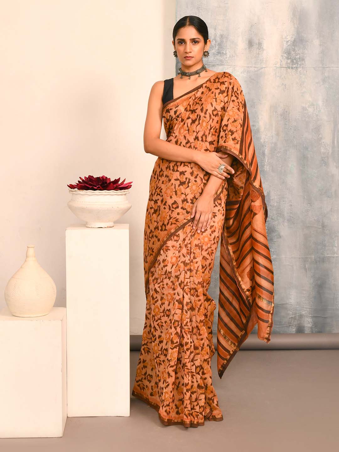 Bagru Orange Printed Work Wear