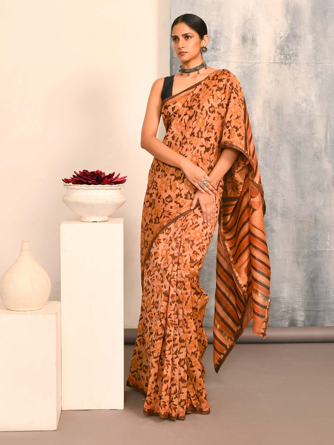 Bagru Orange Printed Work Wear