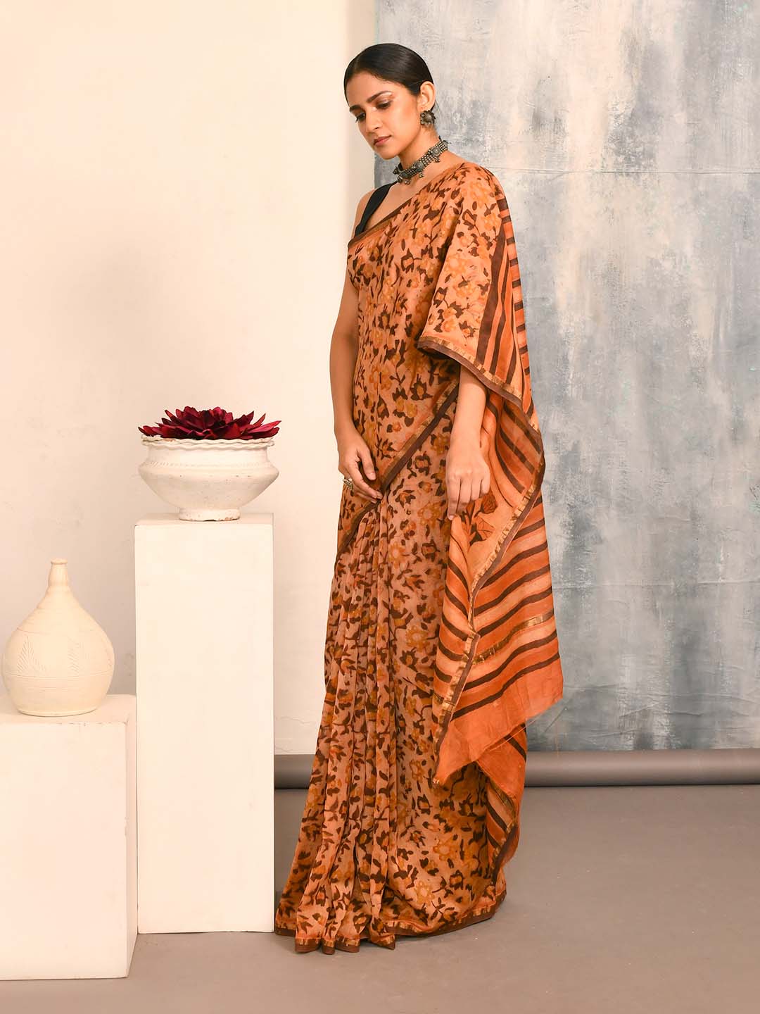 Bagru Orange Printed Work Wear