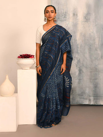 DEEP INDIGO (BAGRU SILK COTTON SAREE)