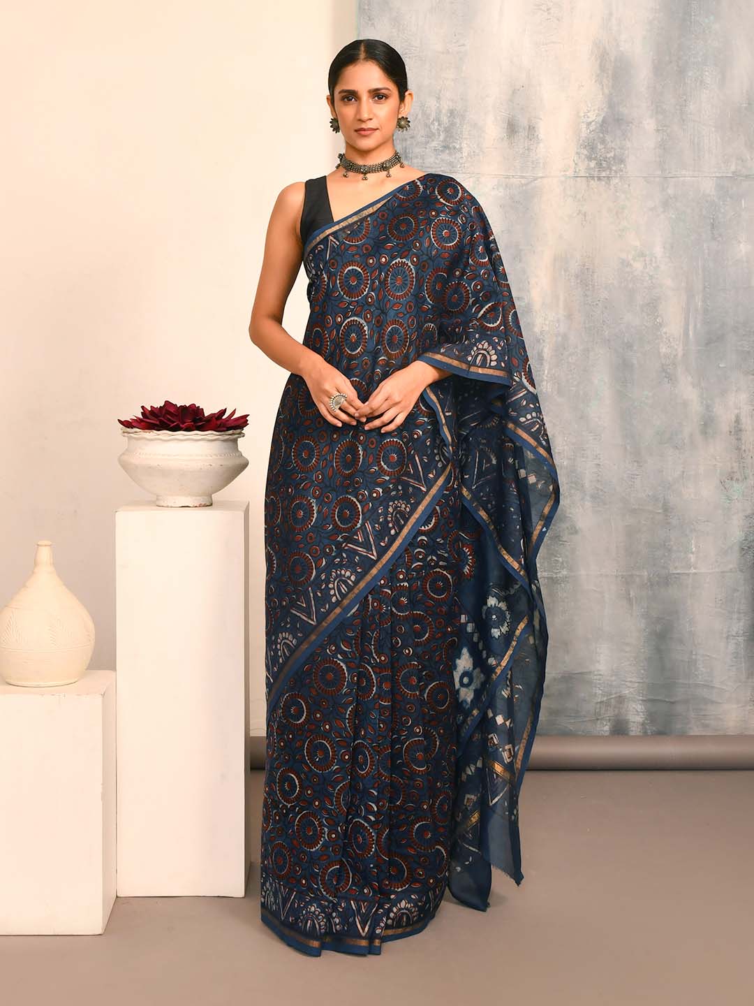 INDIGO REVERIE (BAGRU SILK COTTON SAREE)