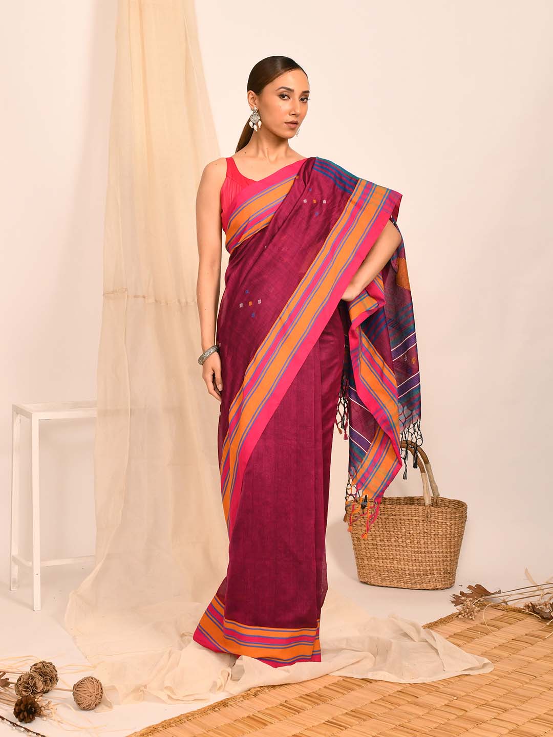 Jamdani Magenta Woven Design Work Wear