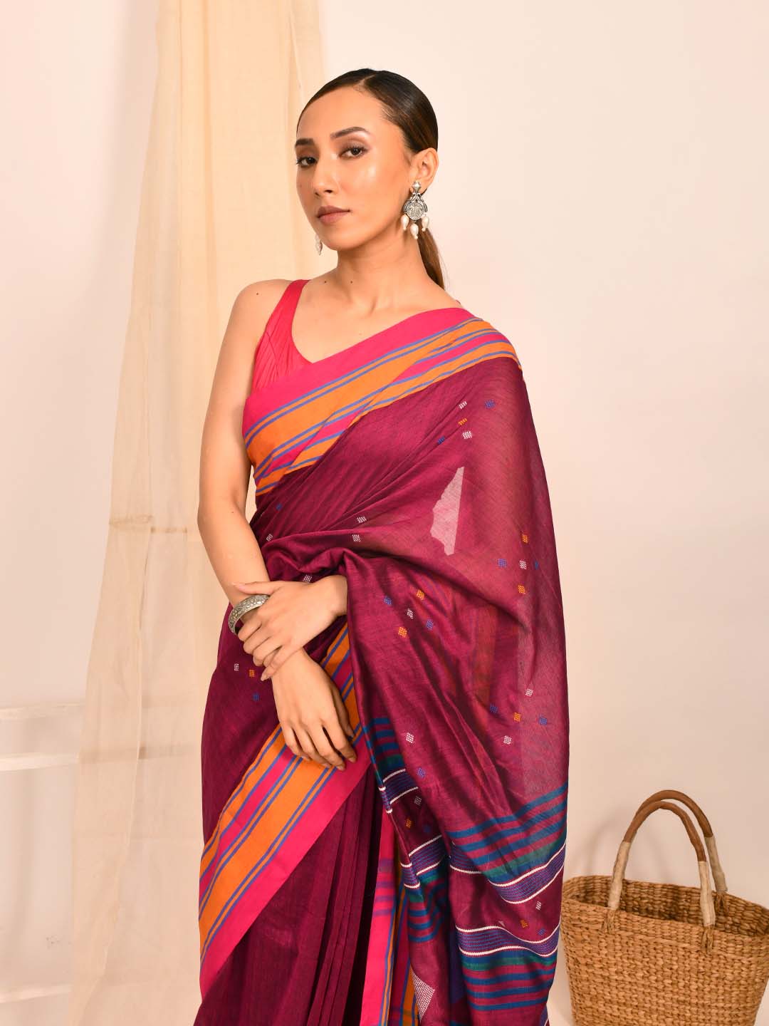 Jamdani Magenta Woven Design Work Wear