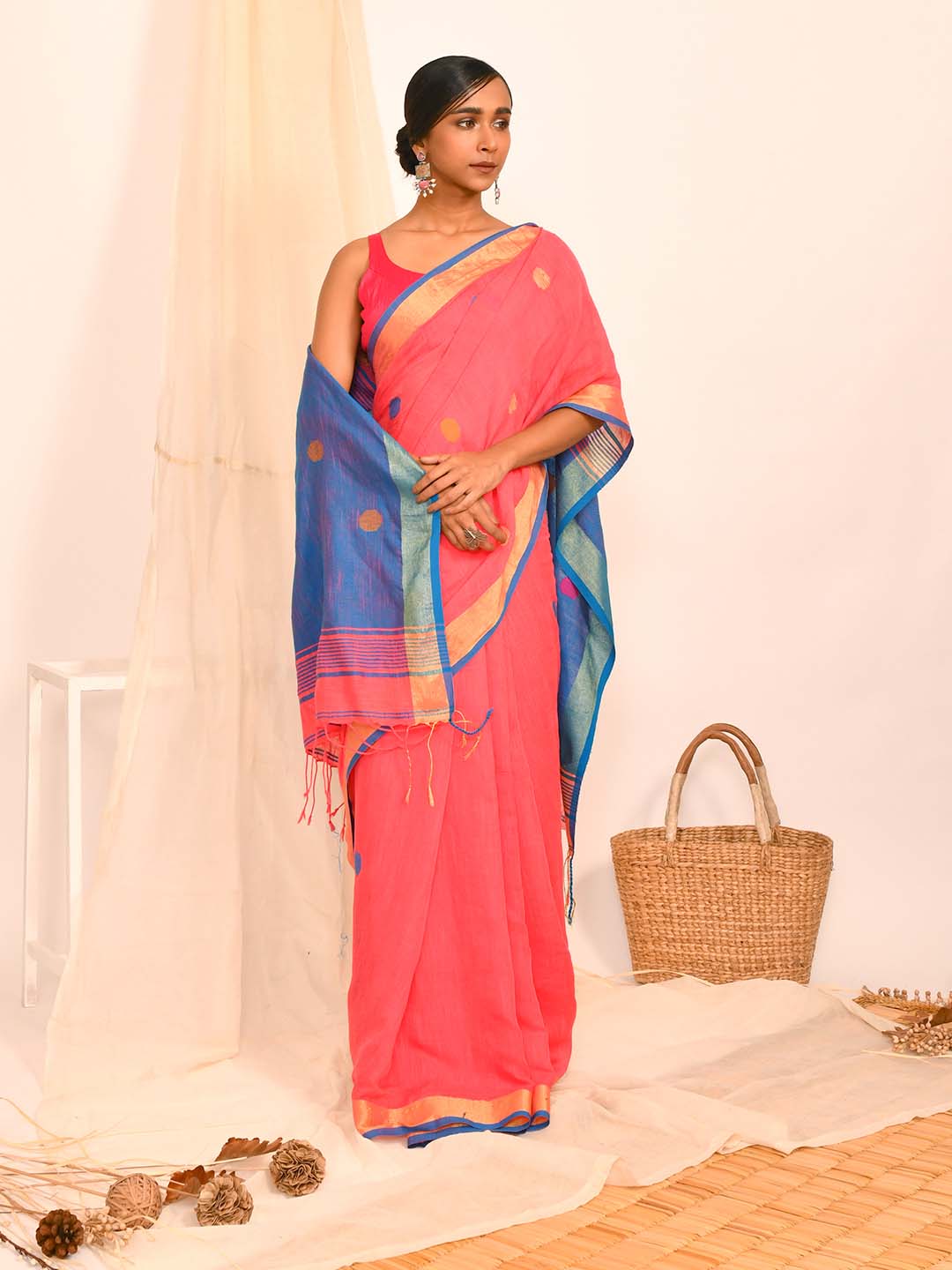 Jamdani Pink Woven Design Work Wear