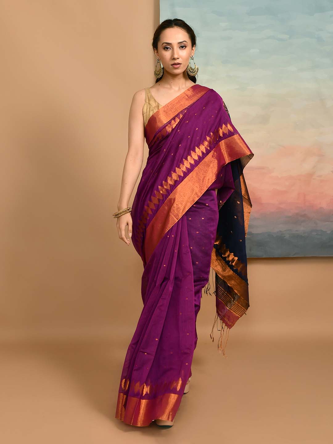 Jamdani Purple Woven Design Work Wear