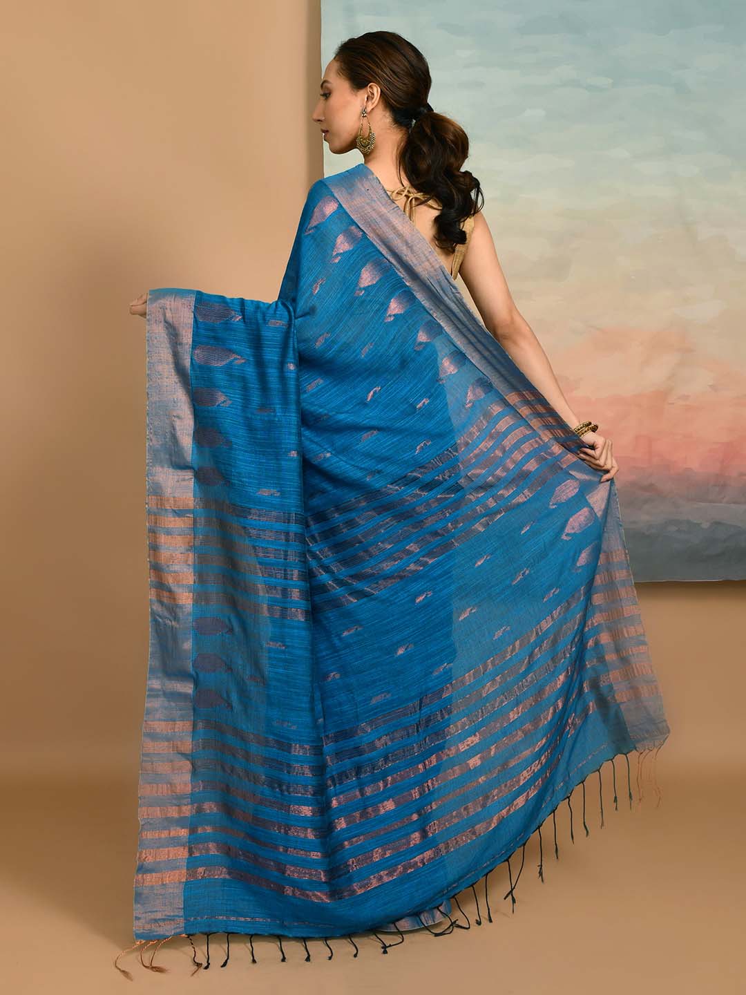 Jamdani Blue Woven Design Work Wear