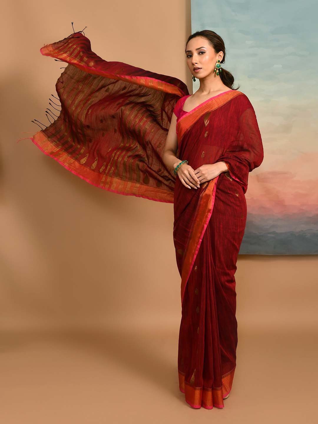 CRIMSON ELEGANCE (HANDLOOM LIVA SAREE)