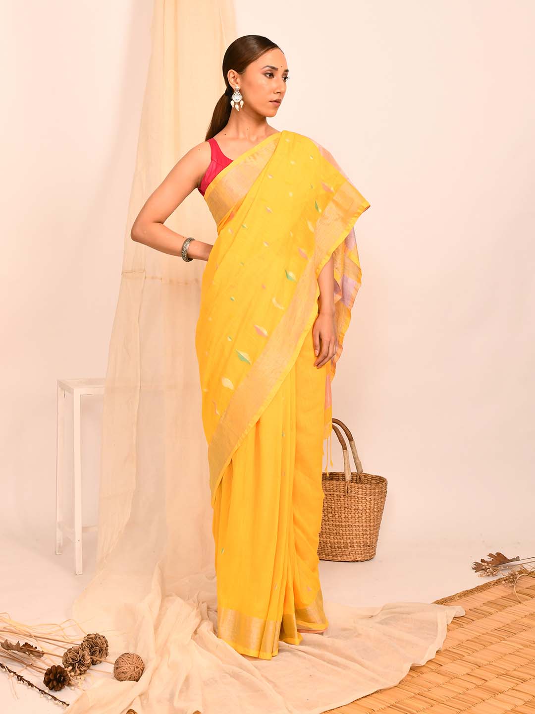 Jamdani Yellow Woven Design Work Wear