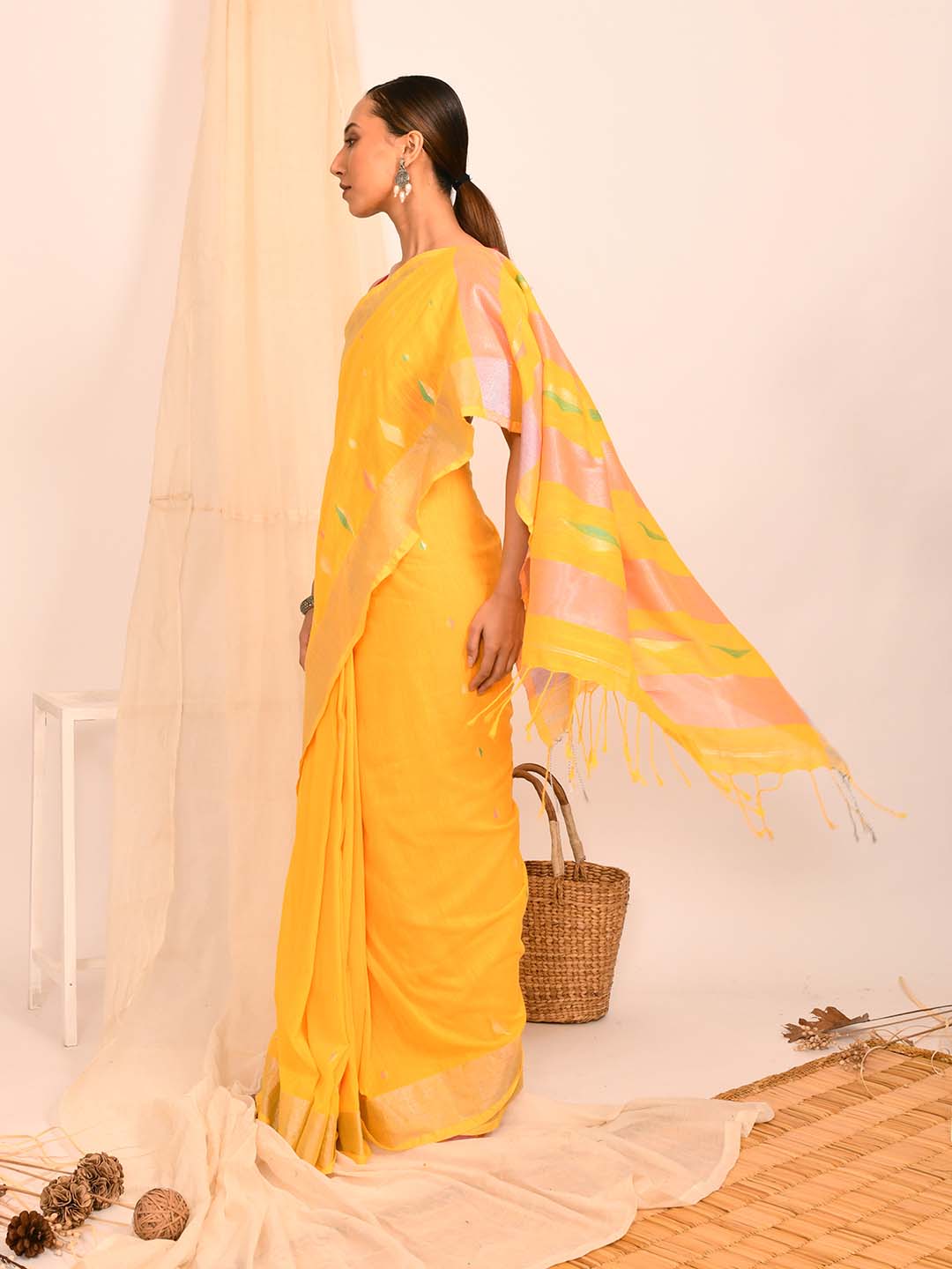 Jamdani Yellow Woven Design Work Wear