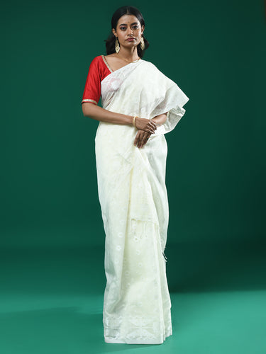 Jamdani White Woven Design Traditional Wear