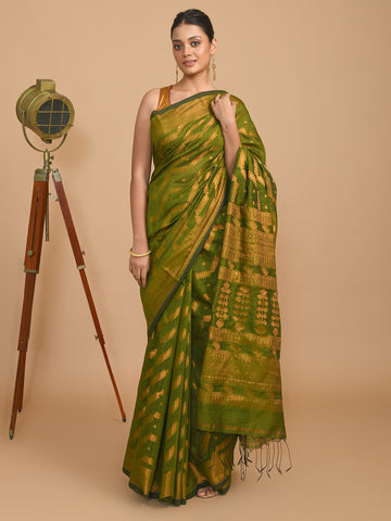 EMERALD ELEGANCE (HANDLOOM COTTON BLEND SAREE)