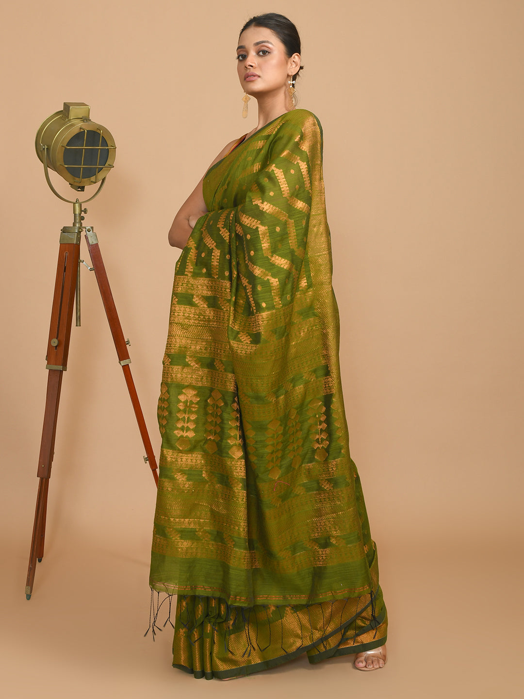 Jamdani Olive Woven Design Traditional Wear