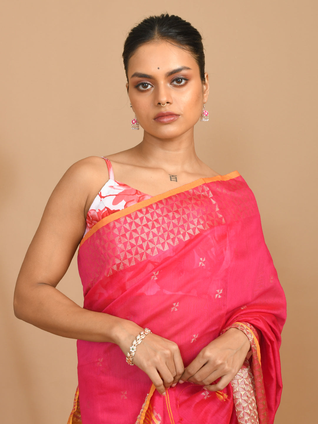 Jamdani Pink Woven Design Traditional Wear