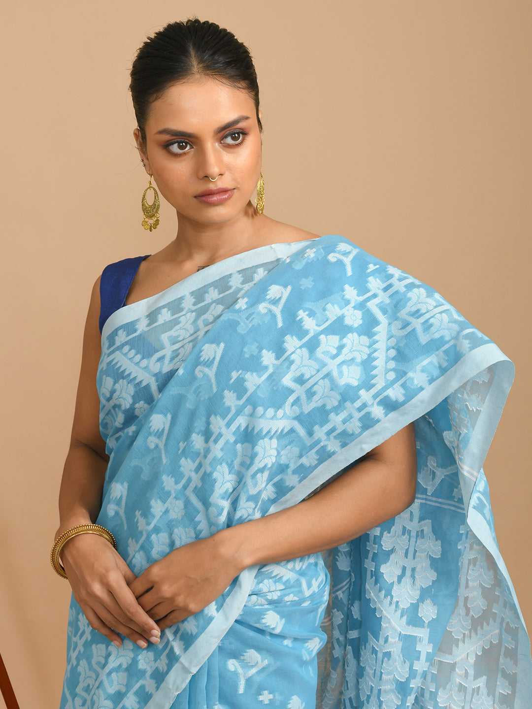 Jamdani Blue Woven Design Traditional Wear