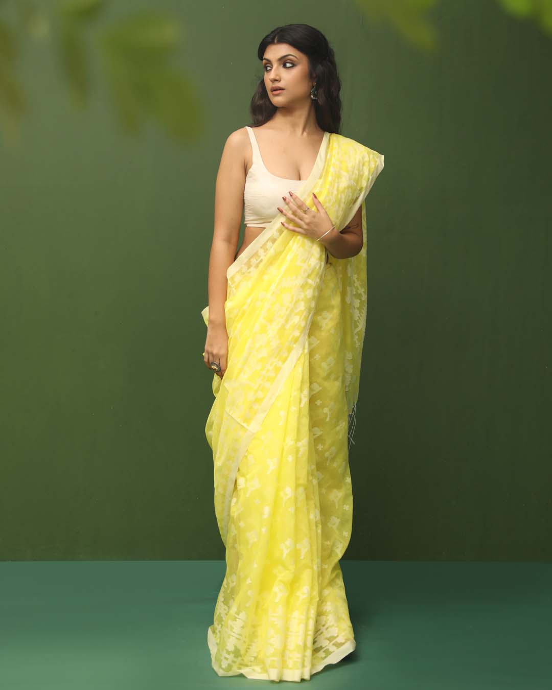 Jamdani Yellow Woven Design Traditional Wear