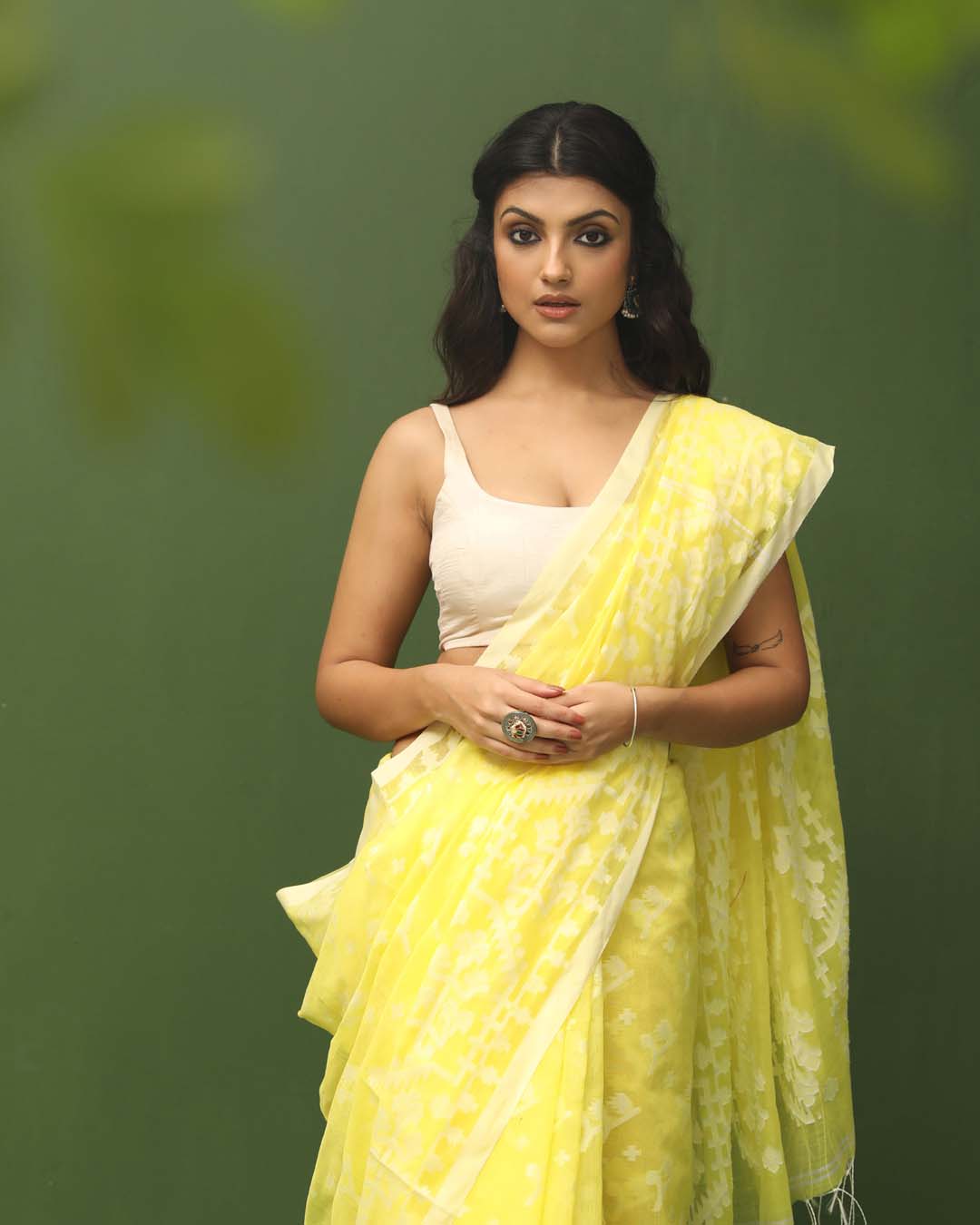 Jamdani Yellow Woven Design Traditional Wear