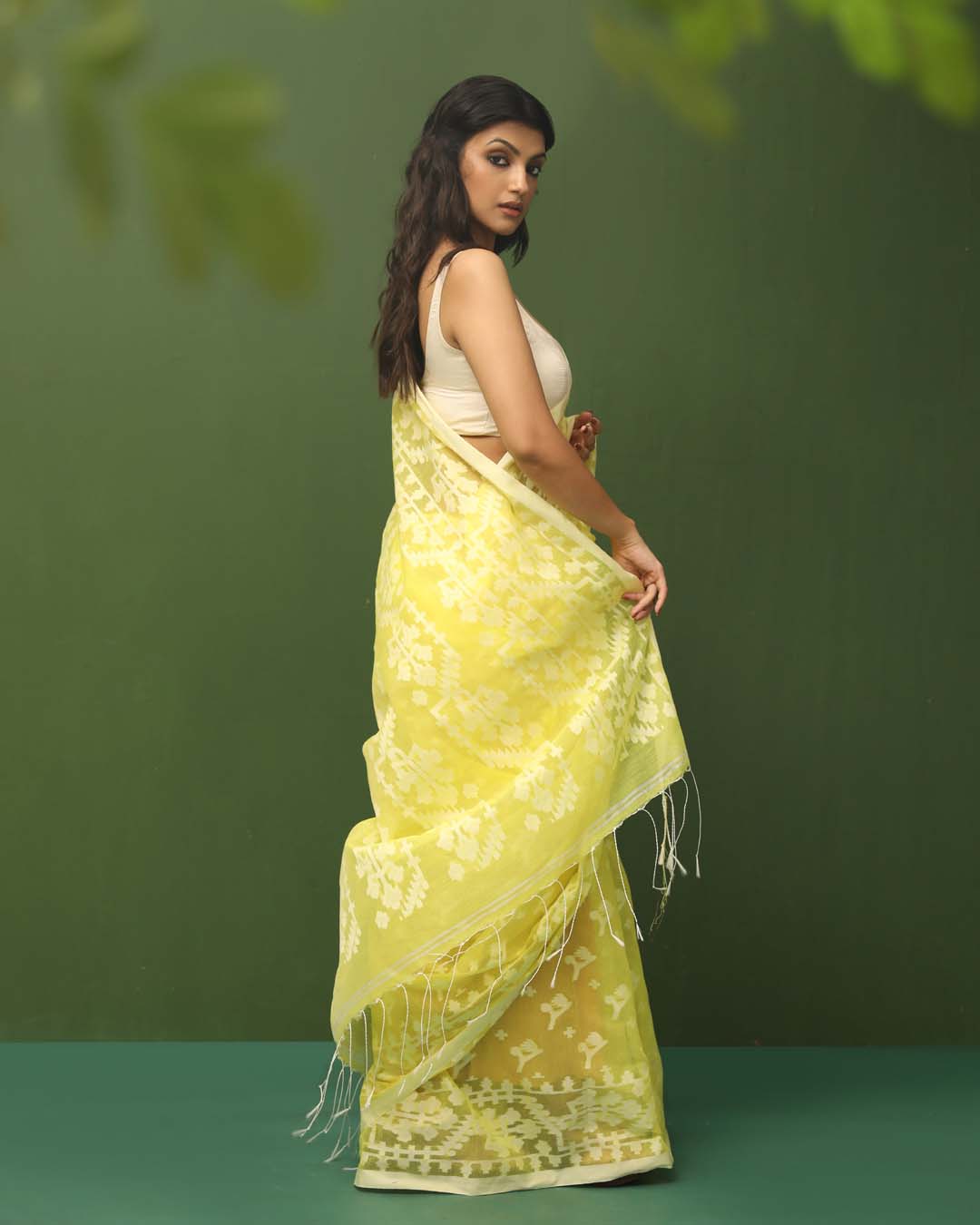 Jamdani Yellow Woven Design Traditional Wear