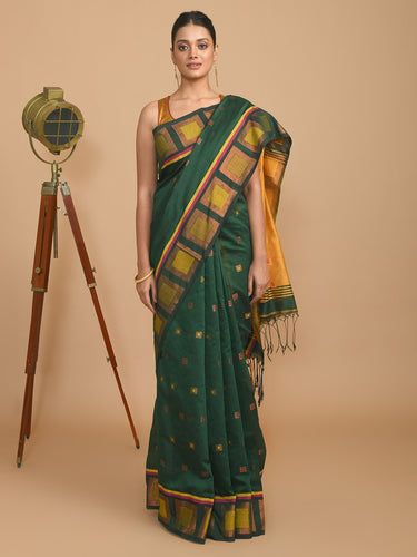 Jamdani Bottle Green Woven Design Traditional Wear