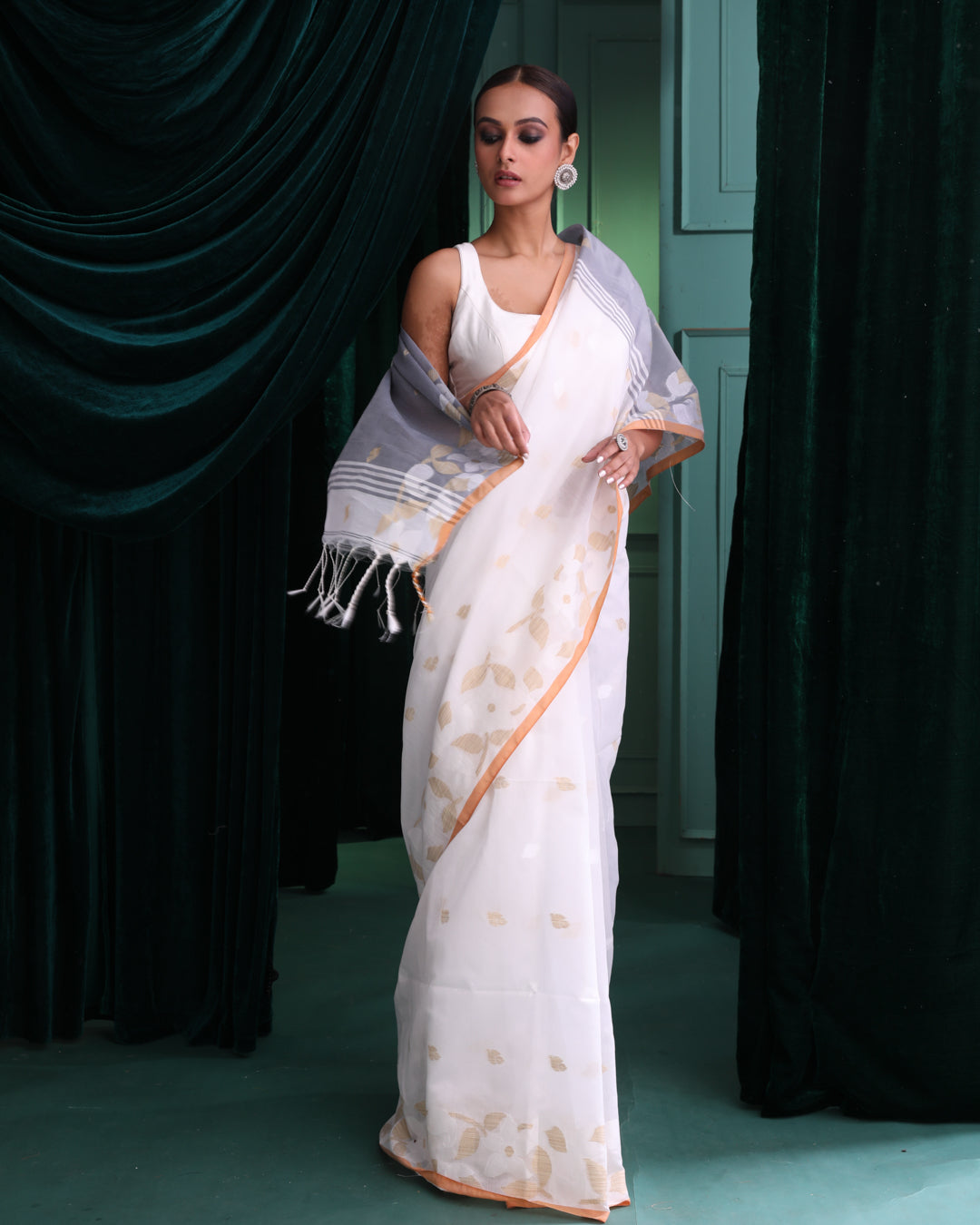 Jamdani White Woven Design Traditional Wear