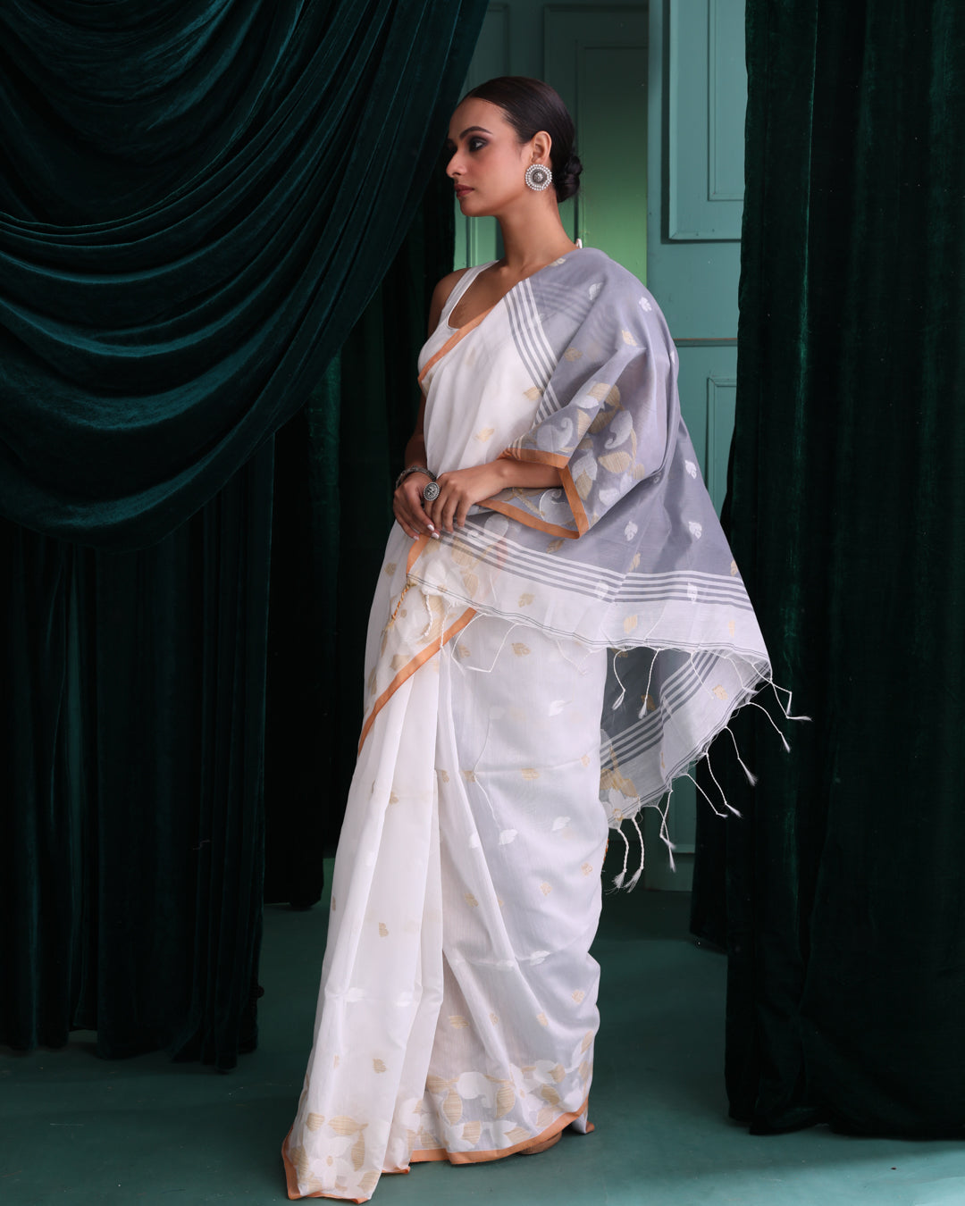 Jamdani White Woven Design Traditional Wear