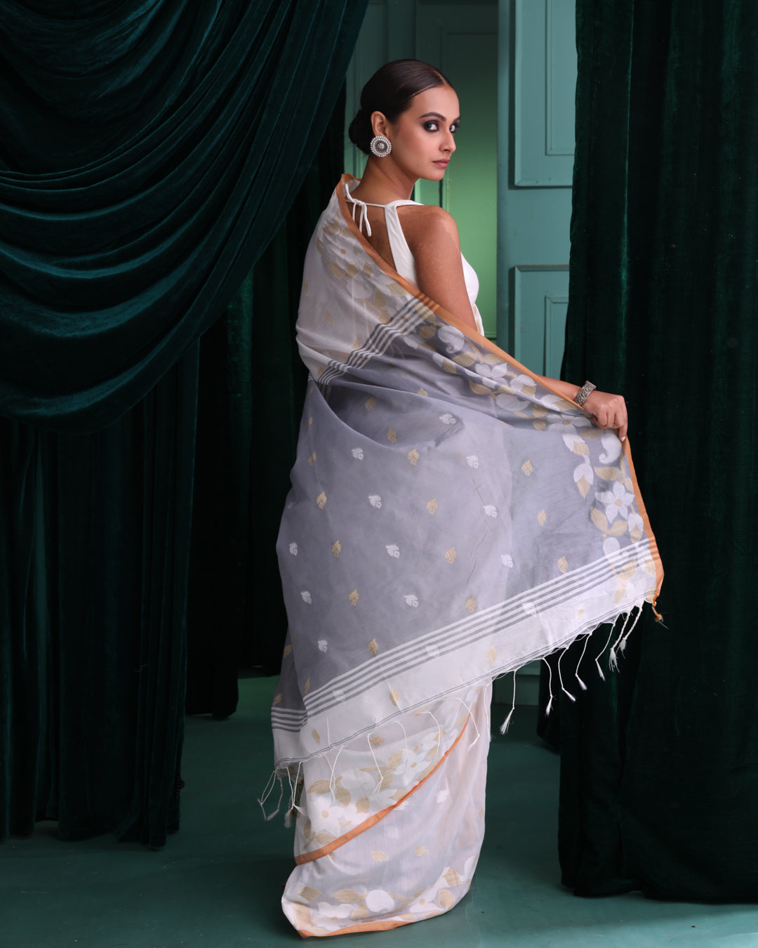 Jamdani White Woven Design Traditional Wear