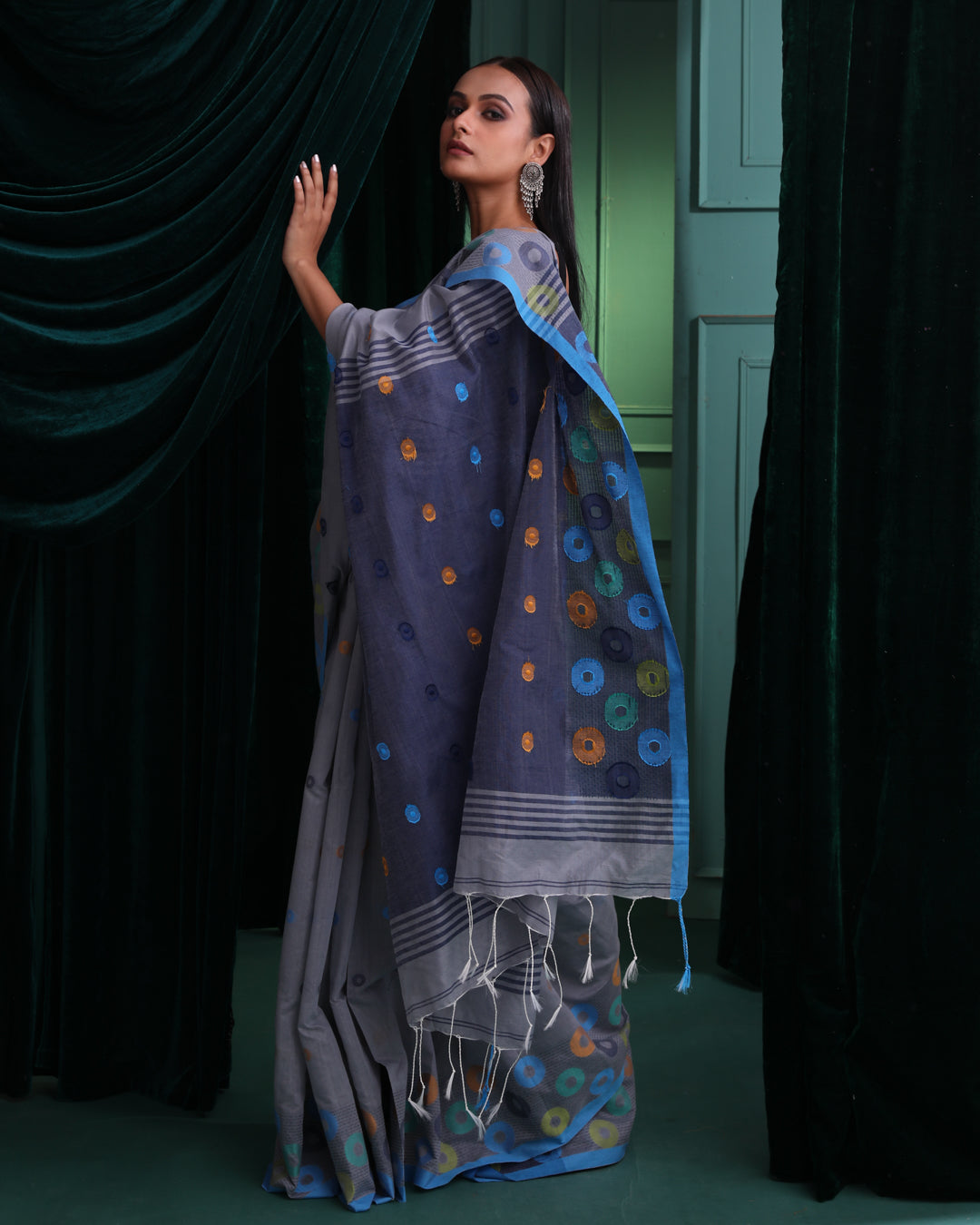 Jamdani Grey Woven Design Traditional Wear