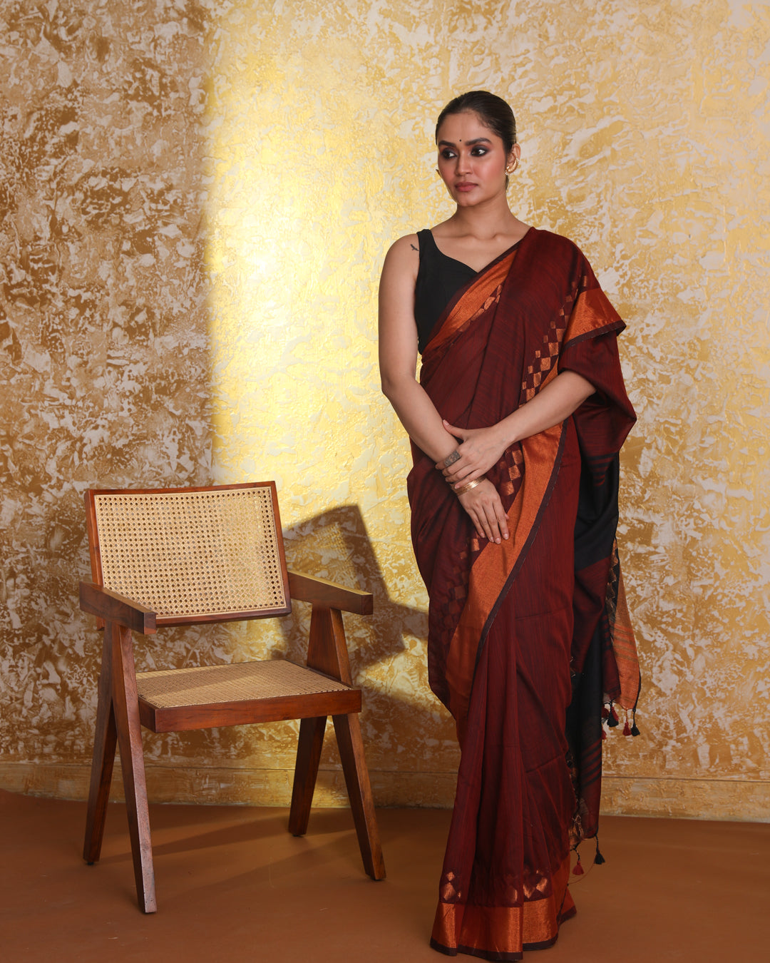 Jamdani Maroon Woven Design Traditional Wear