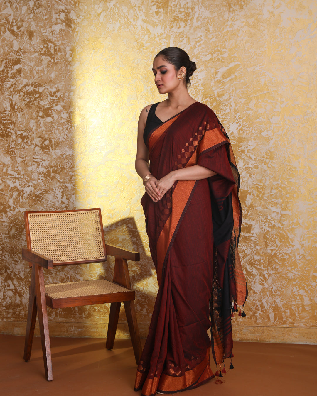 Jamdani Maroon Woven Design Traditional Wear