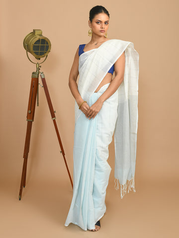 COBALT STRIPES (BENGAL HANDLOOM 100% PURE COTTON SAREE)