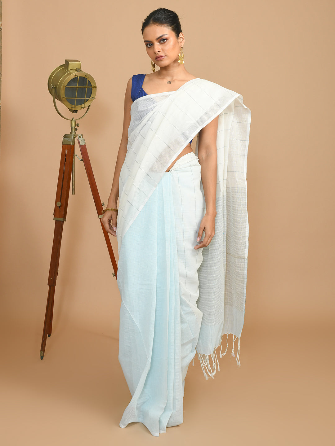 COBALT STRIPES (BENGAL HANDLOOM 100% PURE COTTON SAREE)