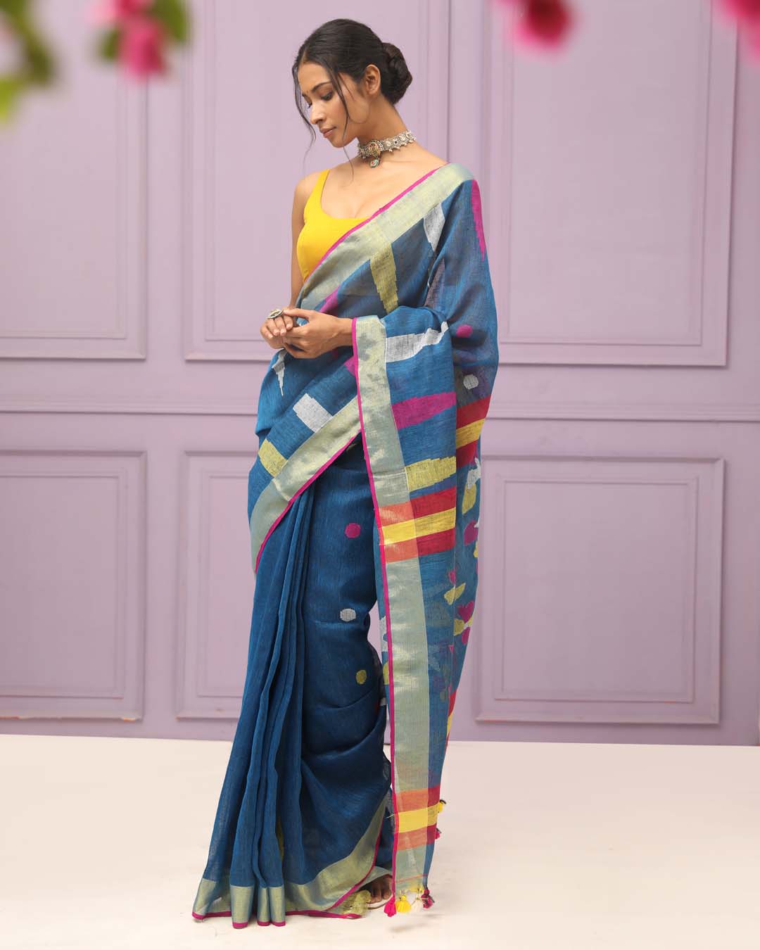 Jamdani Blue Woven Design Daily Wear