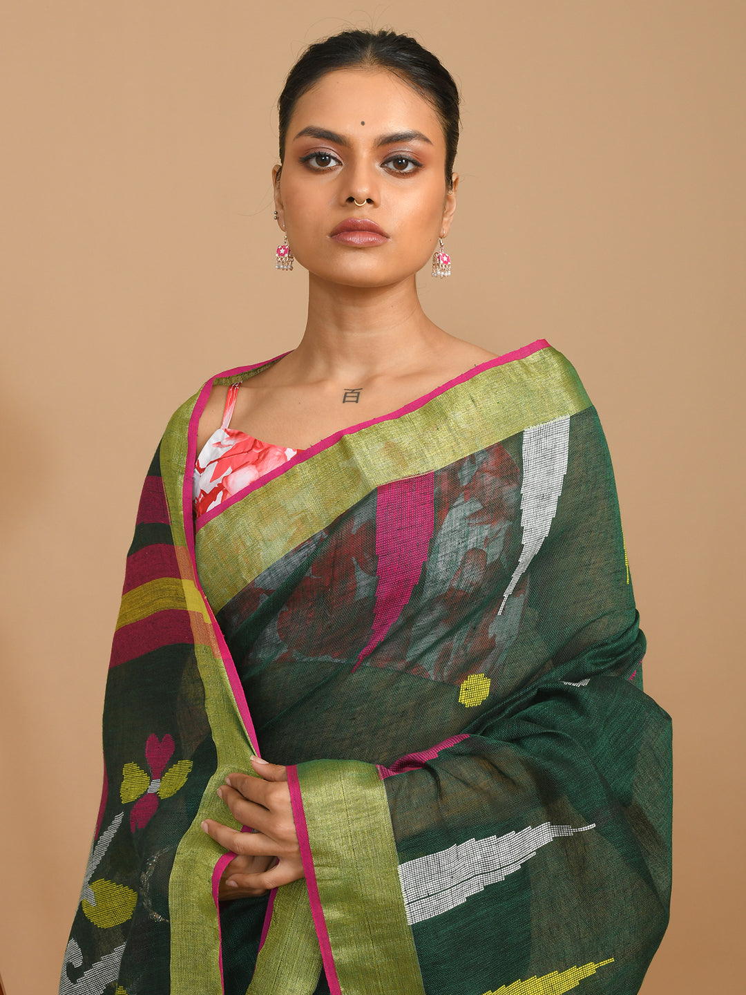 Jamdani Green Woven Design Daily Wear
