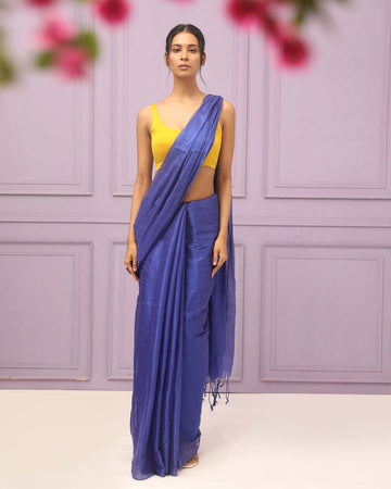 SAPPHIRE SPLENDOR (BENGAL HANDLOOM COTTON BLEND SAREE)