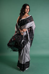 Slate Grid Pure Cotton Bengal Handloom Saree