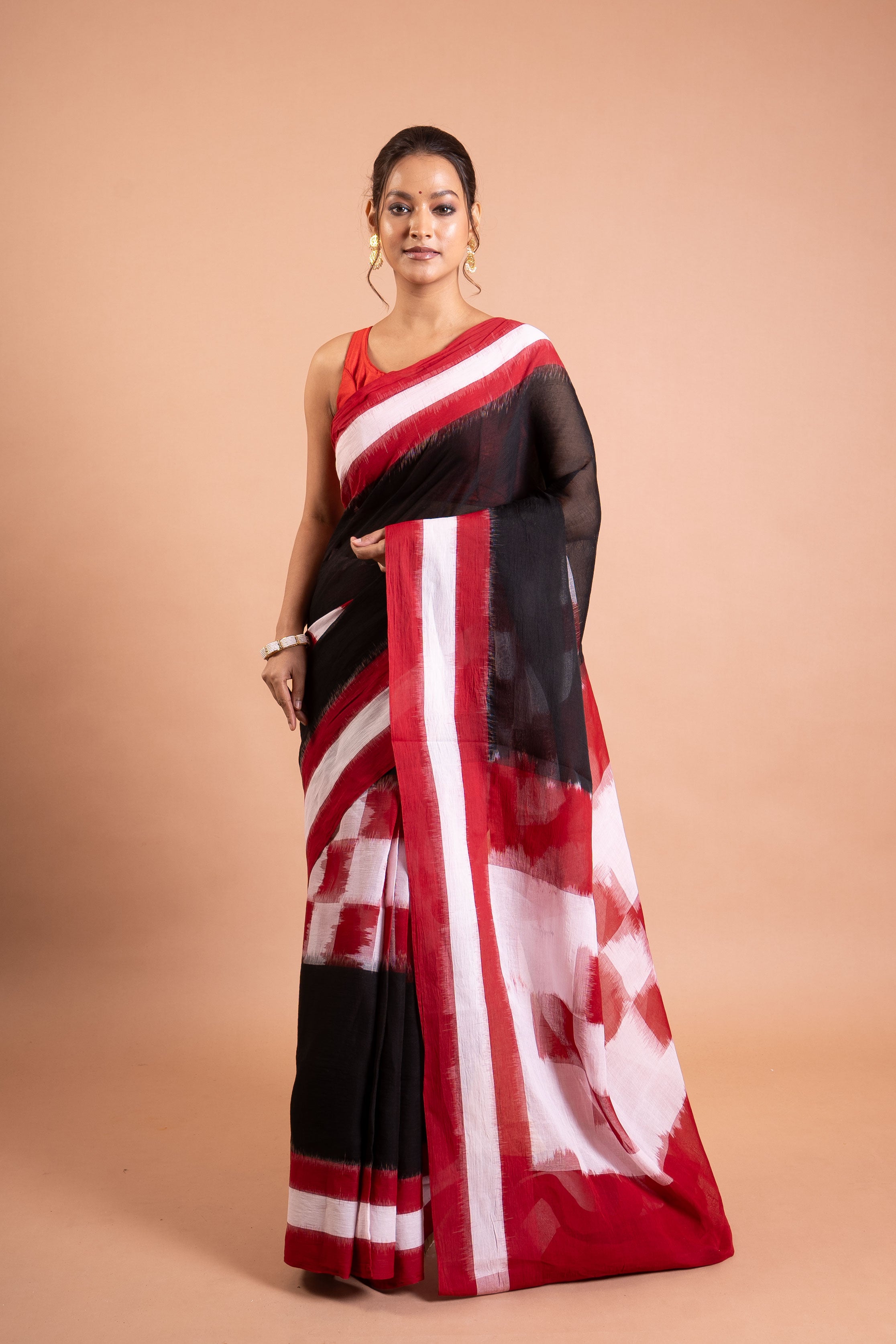 Noir Crimson Ikat Handloom Saree