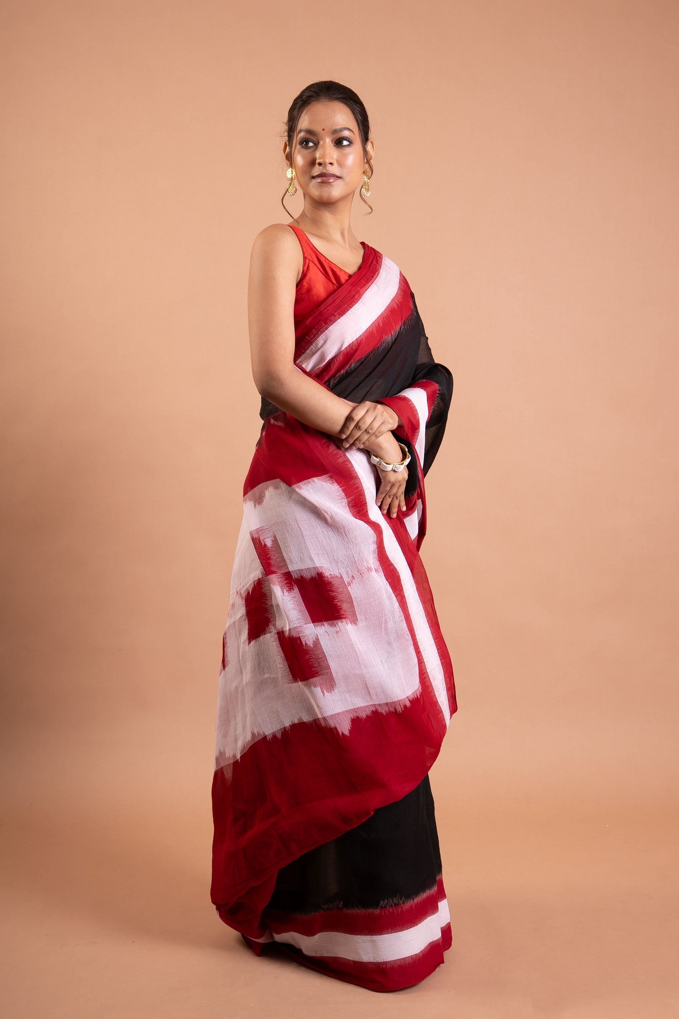 Noir Crimson Ikat Handloom Saree