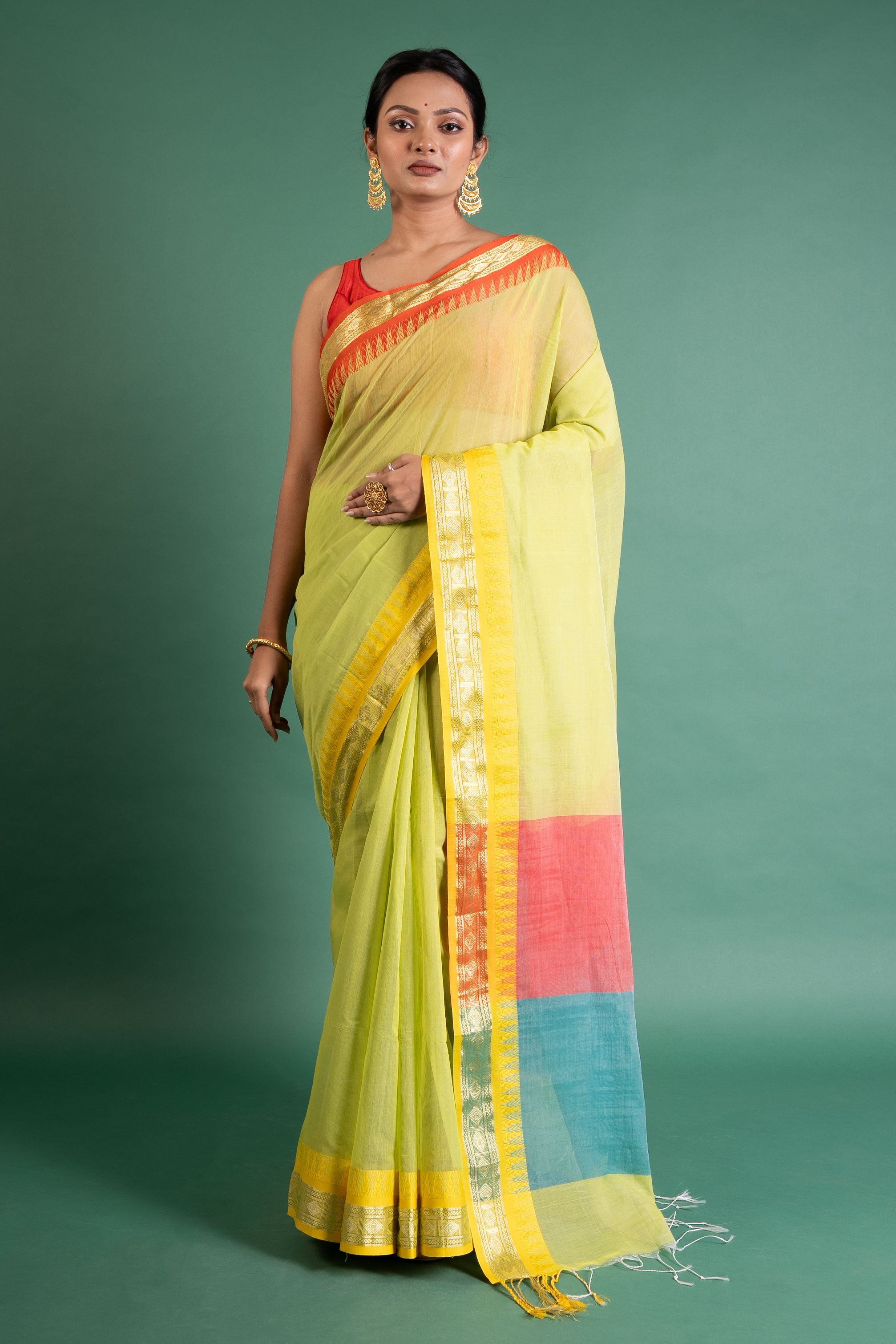 Sunlit Lime Handloom Cotton Saree