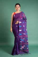 Royal Amethyst Handloom Saree with Ikat Motifs