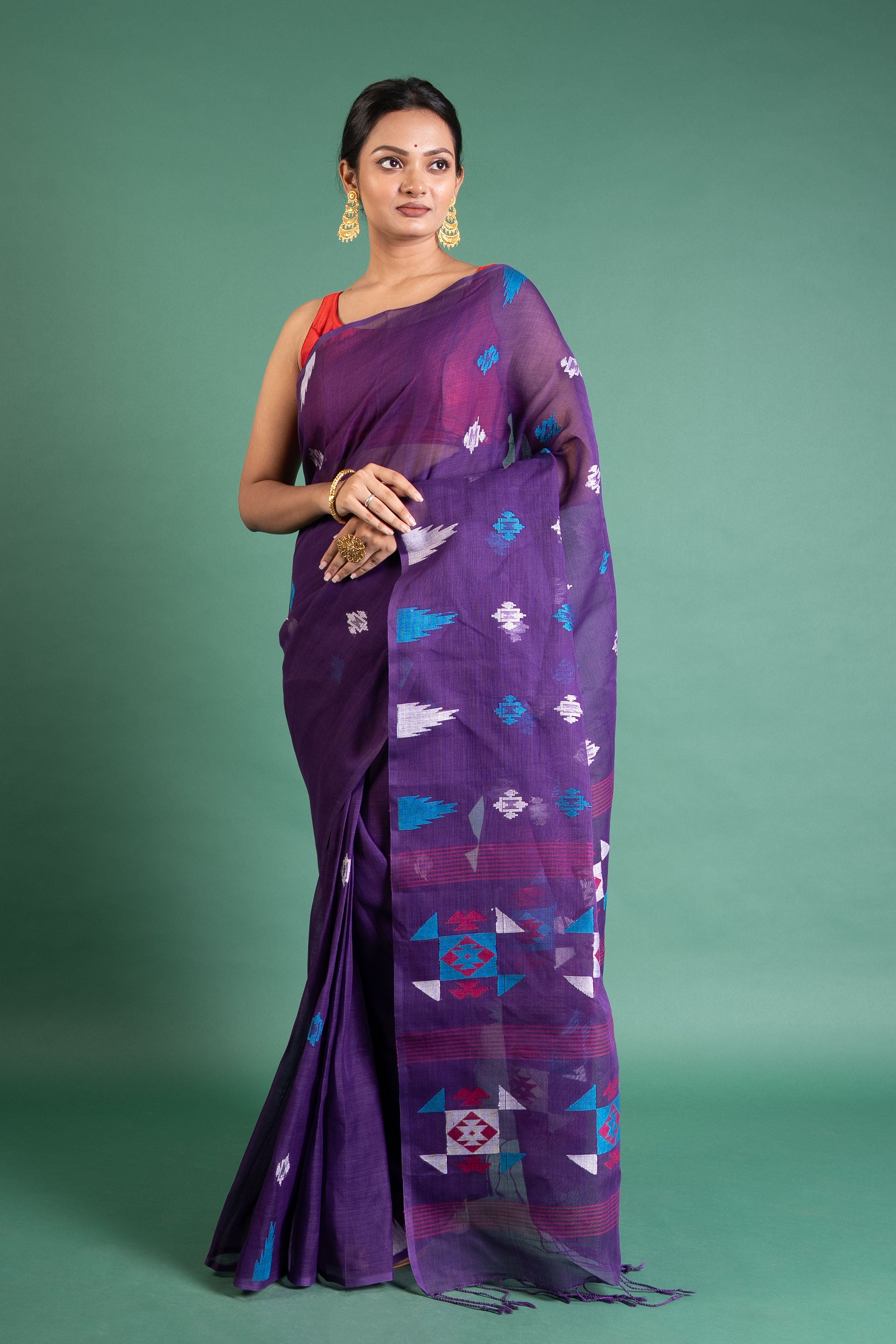 Royal Amethyst Handloom Saree with Ikat Motifs