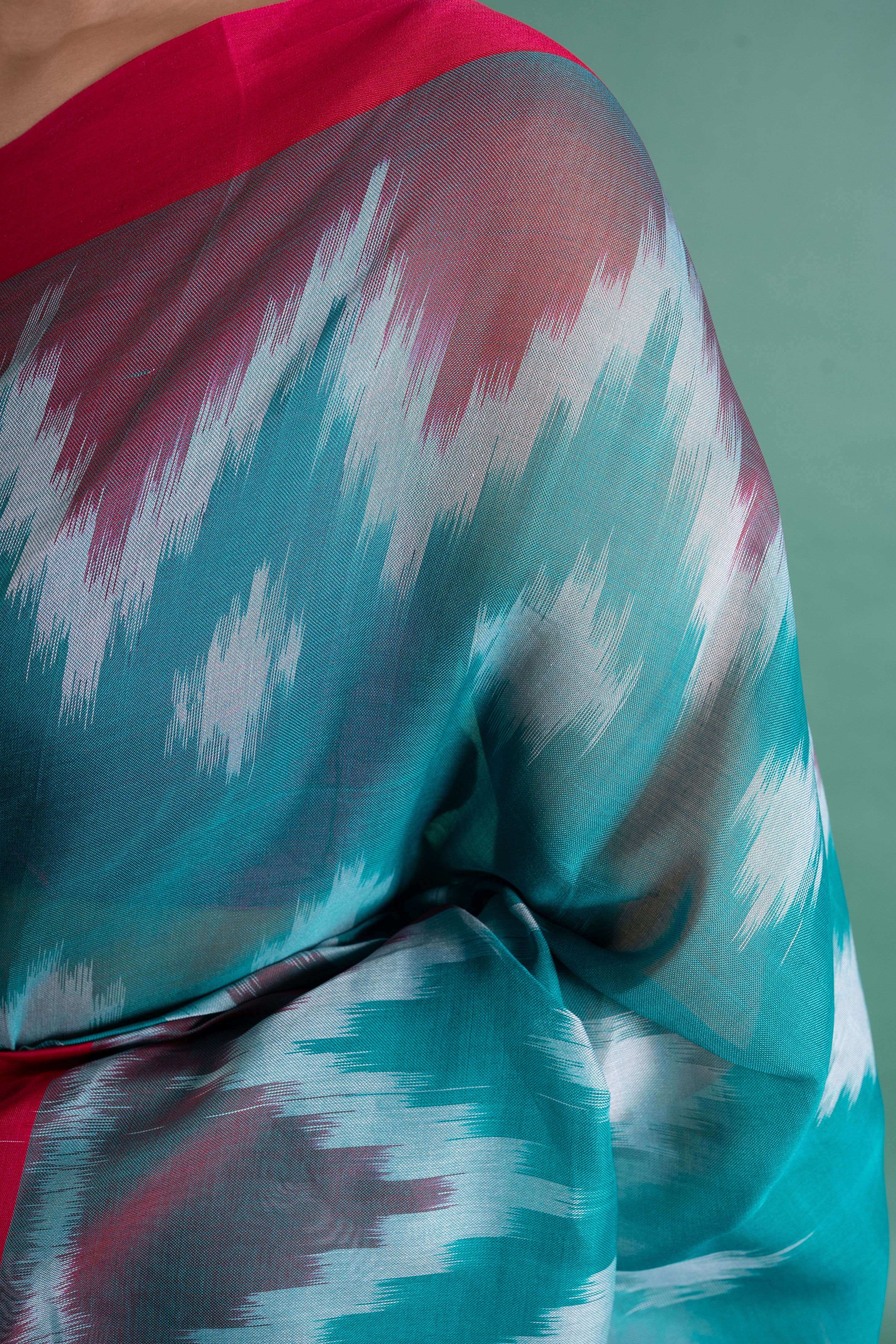 Teal & Rani Pink Handloom Ikat Saree