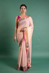 Blush Peach Pure Tissue Saree with Antique Zari Border