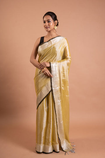 Sunlit Gold Pure Tissue Saree with Silver-Ivory Pallu