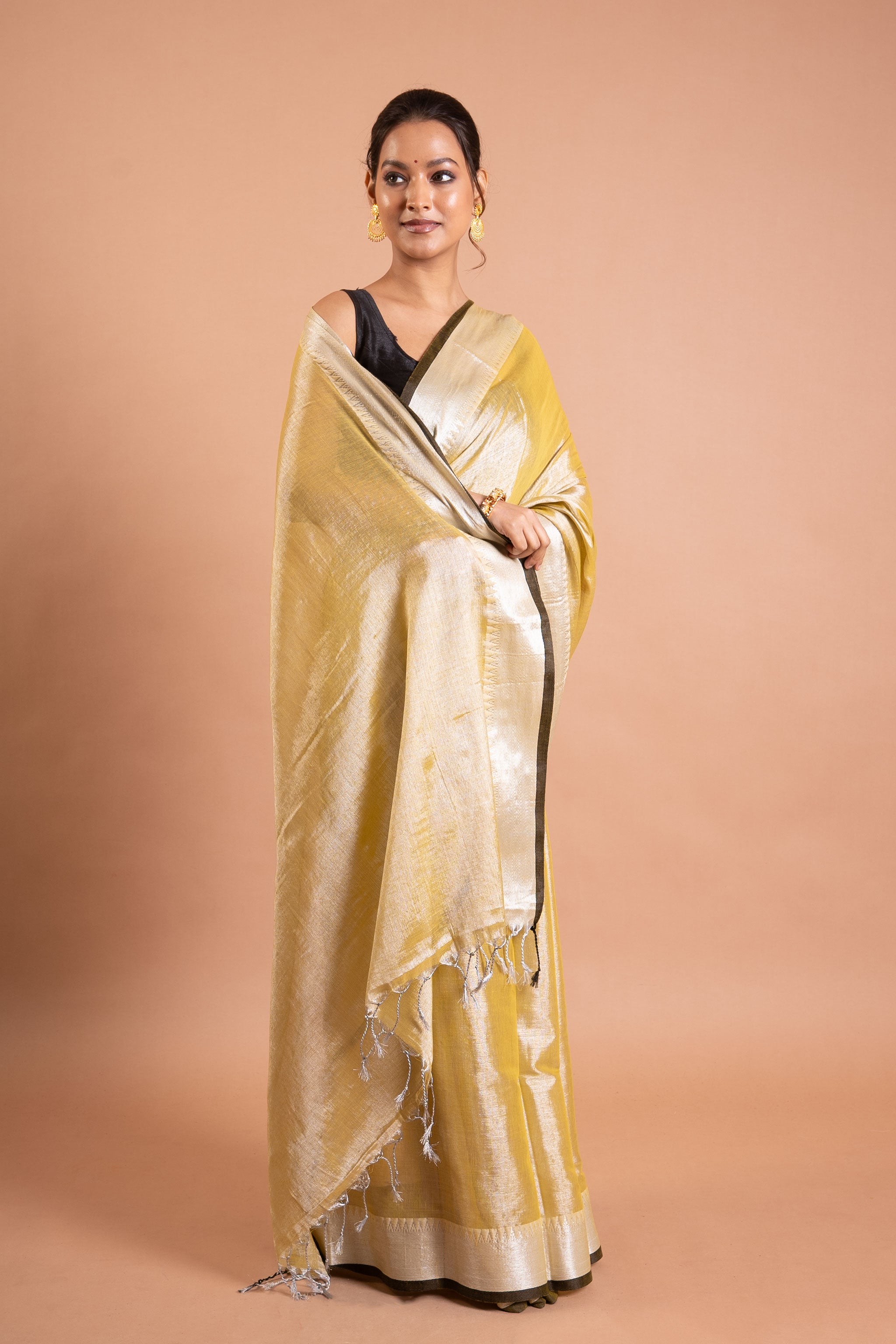 Sunlit Gold Pure Tissue Saree with Silver-Ivory Pallu