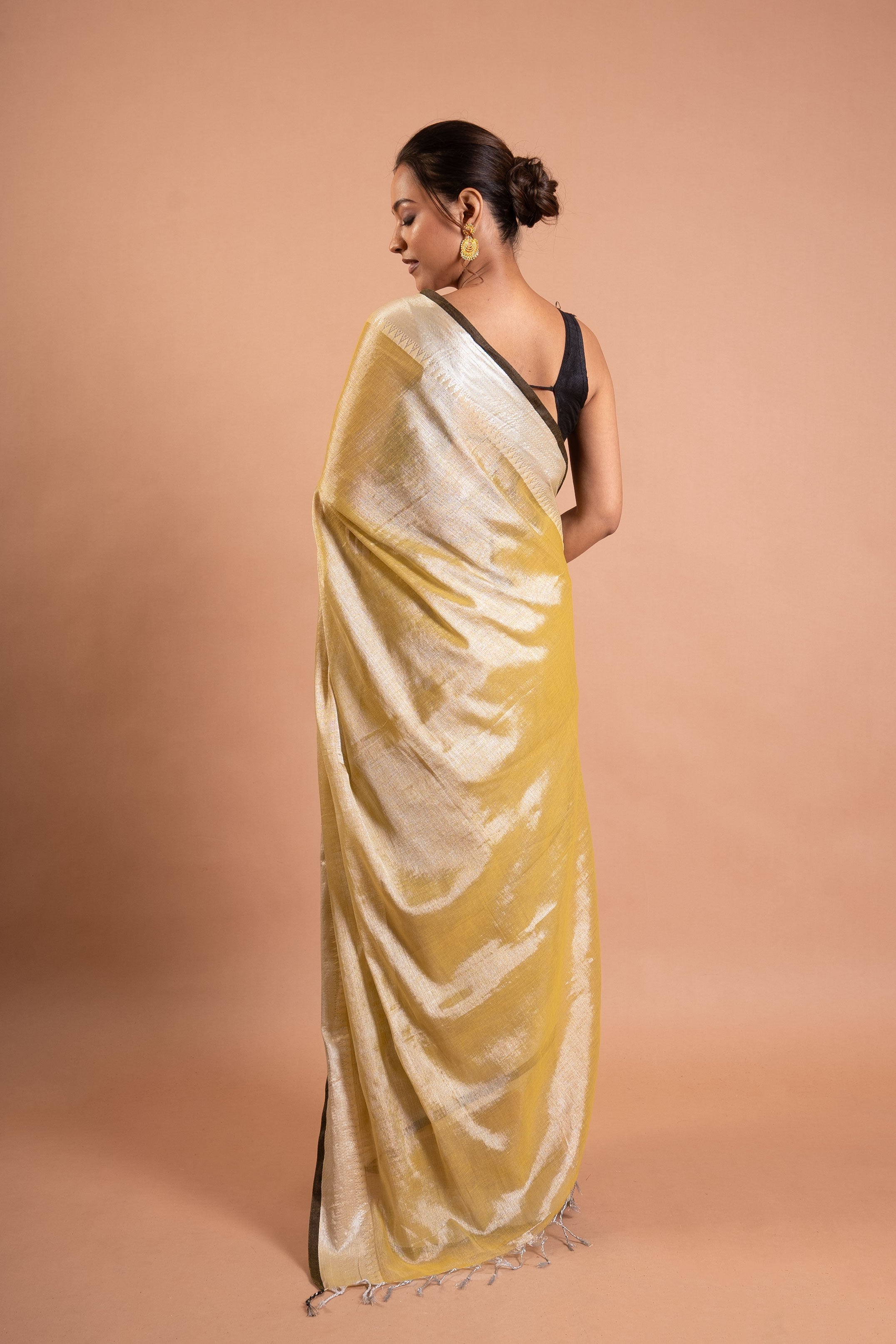Sunlit Gold Pure Tissue Saree with Silver-Ivory Pallu