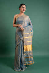 Azure Gleam Linen Tissue Saree
